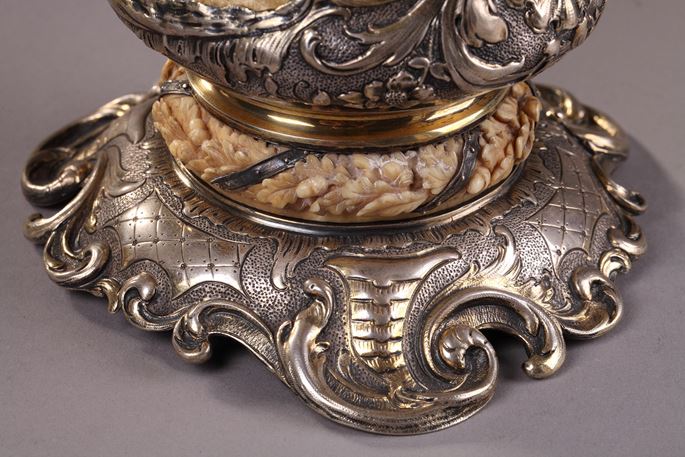 A SILVER MOUNTED RELIEF CARVED IVORY TANKARD | MasterArt